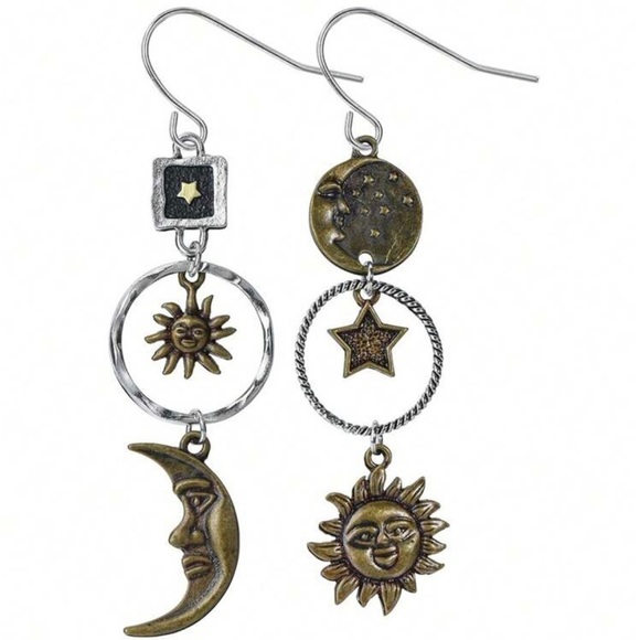 Bronze Moon Sun Asymmetrical Earrings - Picture 4 of 14
